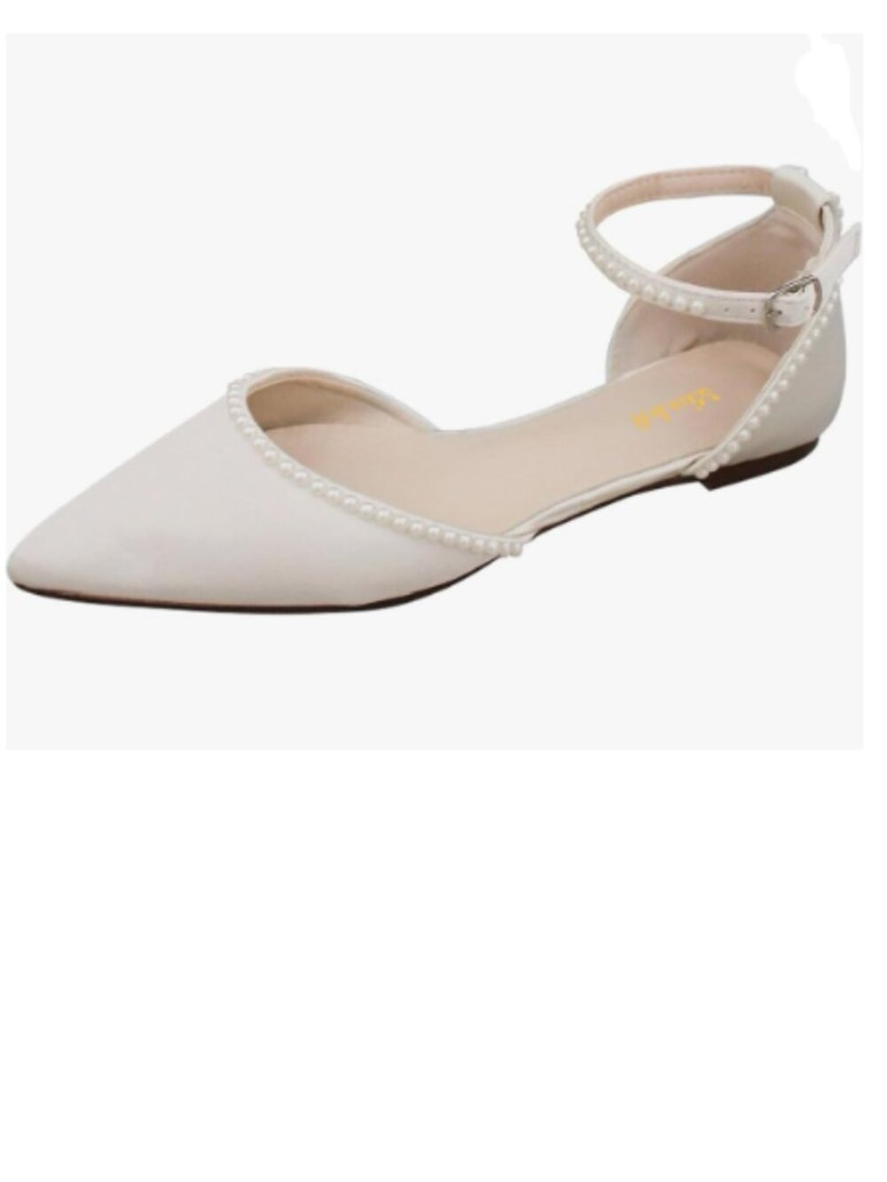 miss left Ivory Pearls Pointed Toe Flats Ankle Strap Comfortable Sandals Buckled
